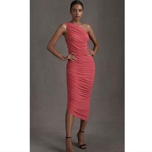 NWT Norma Kamali Diana Gown Papaya Pink One Shoulder Tight Small 36 Formal Dress